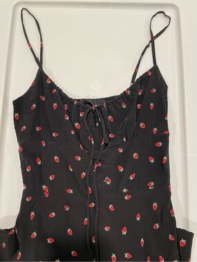 Realisation Par Black Strawberry-Print Spaghetti Strap Mini Dress